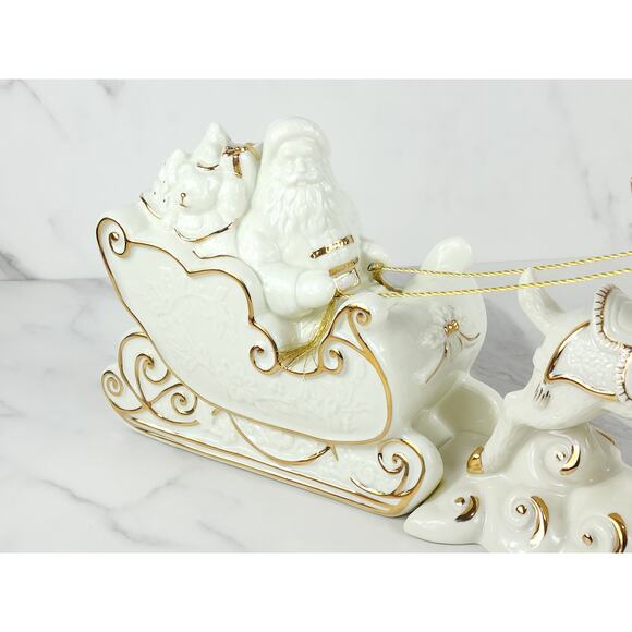 Mikasa Santa w/ Sleigh Reindeer 22k Trim Holiday Elegance 12" Porcelain 20s Vtg - Picture 3 of 16